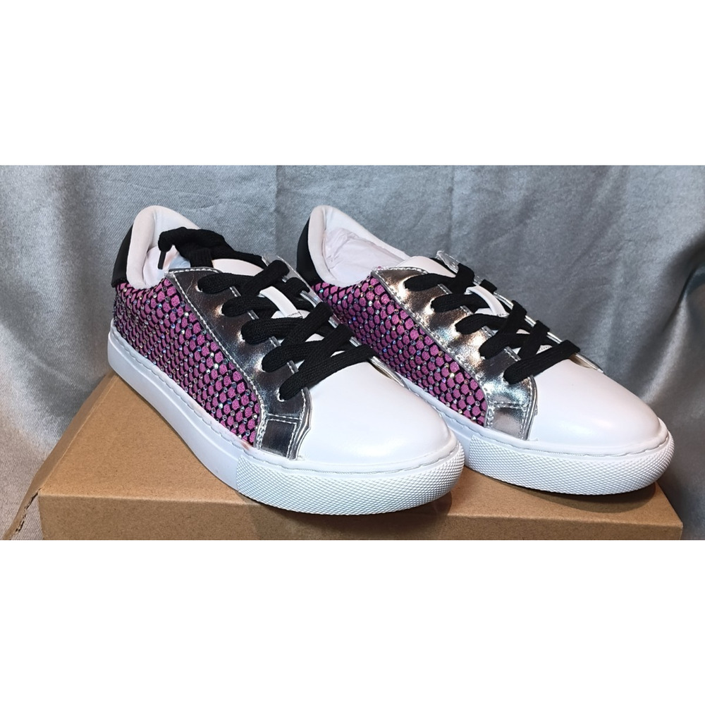 Steve Madden Girls Sneakers Size 3 Pink White Silver Sparkle NIB Comfort Casual
